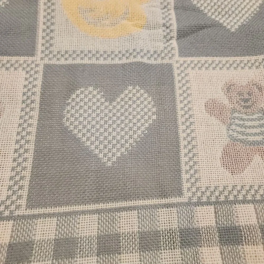 American Weavers Jaquard Throw Blanket Blue White Check Hearts & Bears 36